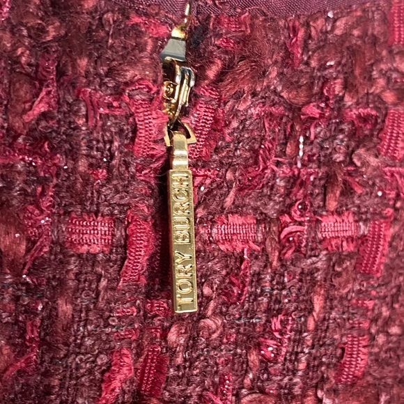 Tory Burch Burgundy Fit and Flare Tweed Dress - Picture 5 of 12